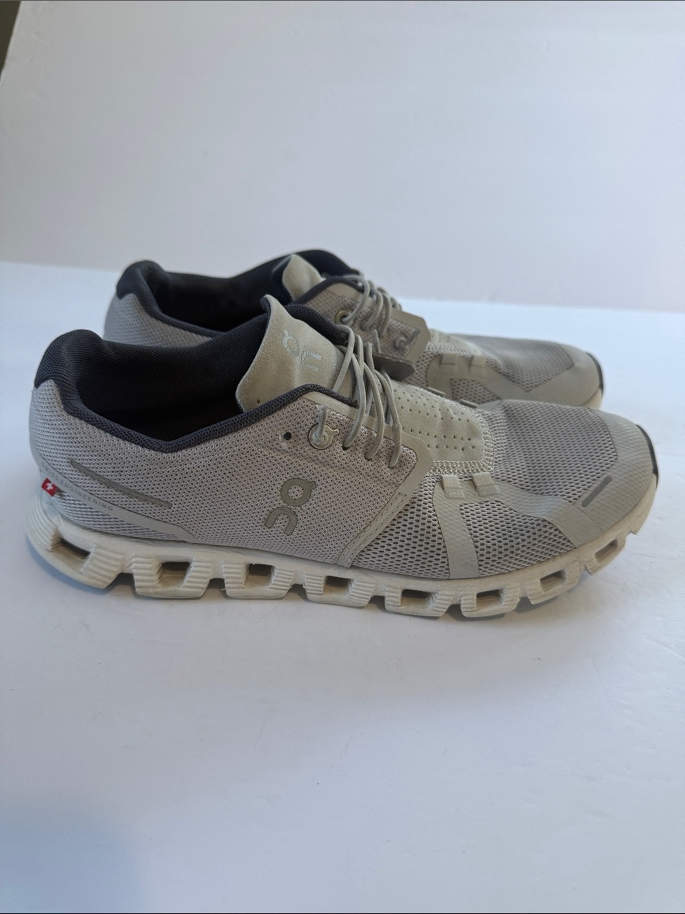 On Running Men’s Cloud Sneakers in Light Beige and Black Trim
